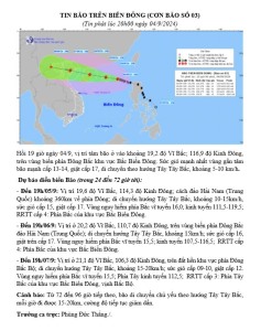 Tin bão trên Biển đông- Cơn bão số 3 (cập nhật lúc 20 giờ ngày 04/9/2024).