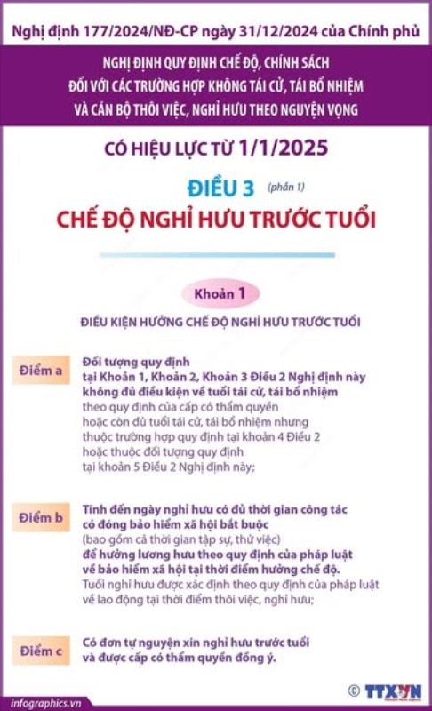 CHẾ ĐỘ NGHỈ HƯU TRƯỚC TUỔI ĐỐI VỚI CÁC TRƯỜNG HỢP KHÔNG TÁI CỬ, TÁI BỔ NHIỆM VÀ CÁN BỘ THÔI VIỆC, NGHỈ HƯU THEO NGUYỆN VỌNG TỪ 1/1/2025